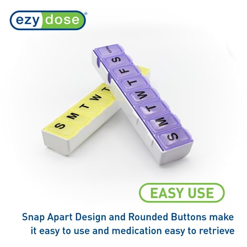 Image of EZY DOSE Weekly (14-Day) Daily Pill Case, Medicine Planner, Vitamin Organizer, Supplement Container, 2 Detachable Weeks + Extra, Large Snap Compartments, Easy Open, Color May Vary, BPA Free