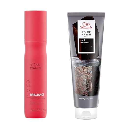 Wella Professionals Color Fresh Mask, Cool Espresso, Natural Shade, Temporary Color, Damage Free, Color-Depositing Hair Mask With Avocado Oil + Invigo Brilliance Miracle BB Color Protection Spray