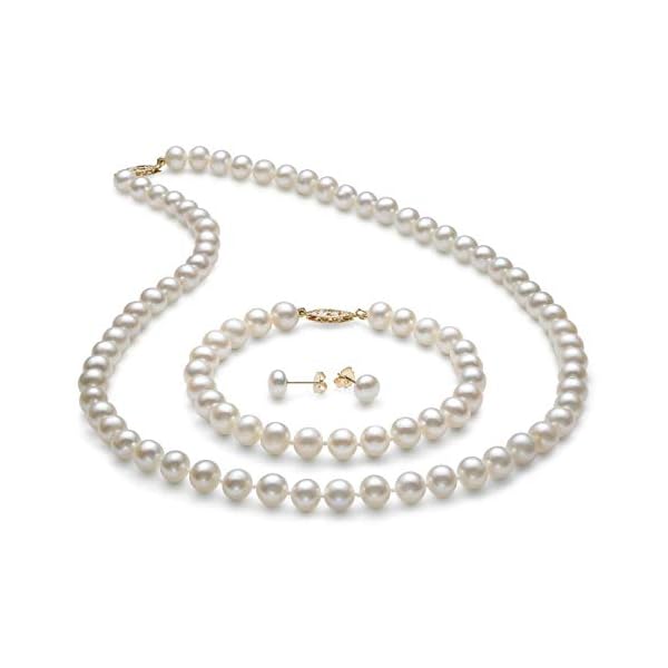Belacqua 14K Gold Freshwater Pearl 18" Necklace Bracelet Stud Earrings Set for Women | Jewelry for Her | Gift Box Included