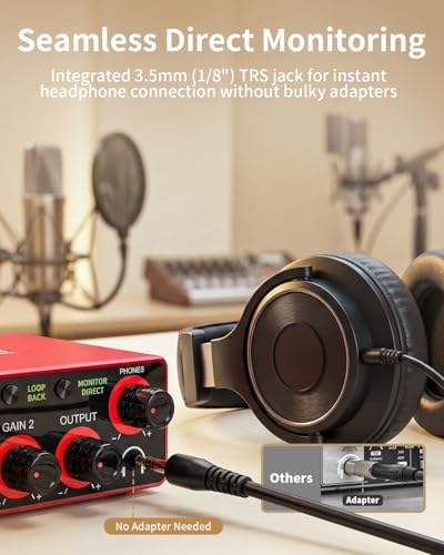 Image of Audio Interface, 2X2 24-bit /192kHz Interface for High-Fidelity, Studio Quality PC /Mac /iOS Recording, XLR /TRS Combo Input, Monitor Mix /Loopback Function, One-Cable Setup(Alloy Red)