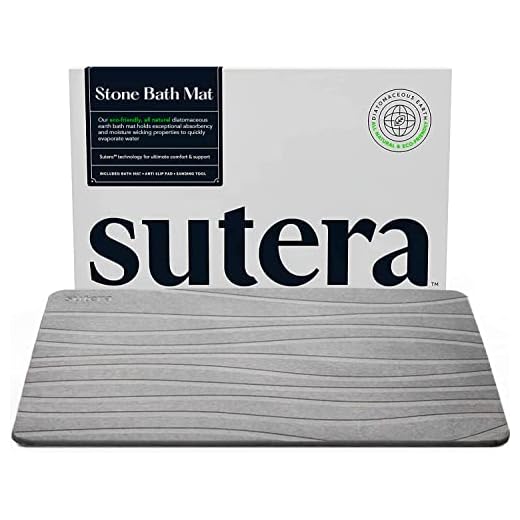 SUTERA - Stone Bath Mat, Diatomaceous Earth Shower Mat, Non-Slip Super Absorbent Quick Drying Bathroom Floor Mat, Natural, Easy to Clean (23.5 x 15 Gray)