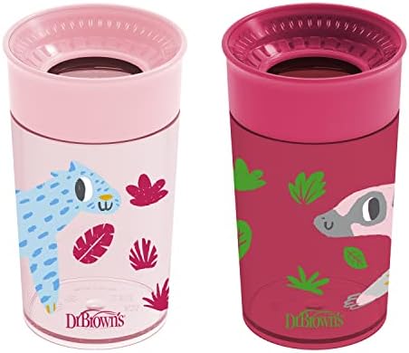 Dr. Brown’s Milestones™ Cheers360™ Training Sippy Cups for Babies & Toddlers - Red/Pink Animals - 10oz - 2-Pack - 9m+