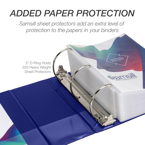 Image of Samsill Durable 5 Inch 3 Ring Binder, D Ring Binder, Customizable Clear View, Blue, Holds 1070 Pages
