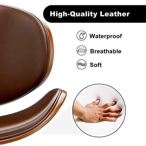 Okakopa Small Desk Chair Modern Office Chair 360° Swivel Height Adjustable Brown Leather Desk Chair Armless Chairs Ergonomic Curved Wood Home Office Chair (Brown With Wrap Edge) #TOP4
