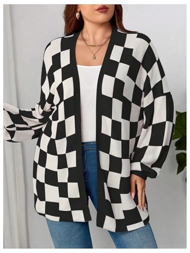 SOLY HUX Women's Plus Size Plaid Cardigan Sweaters Checkered Long Sleeve Open Front Knit Cardigans4