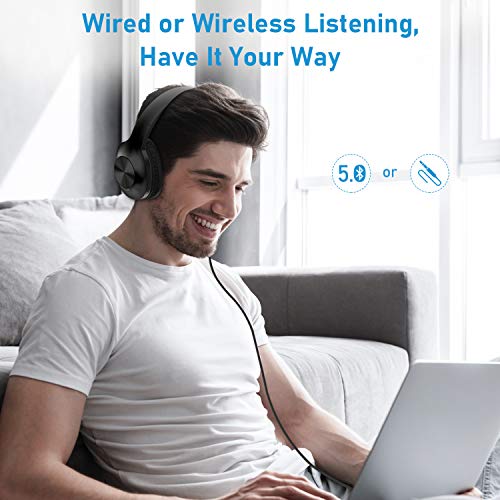 LETSCOM Bluetooth Headphones, 100 Hours Playtime Bluetooth 5.0 Headphones Over Ear with Deep Bass, Hi-Fi Sound and Soft Earpads, Built-in Mic, Wired/Wireless Headset for Home Office-Black - Thumbnail 4