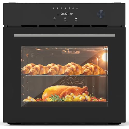 24 Inch Built-in Electric Single Wall Oven, 2.5 Cu.ft Convection Oven with 8 Cooking Functions, 500℉ Max Temperature, Stainless Steel Touch Control Oven, 3-Layer Tempered Glass Door