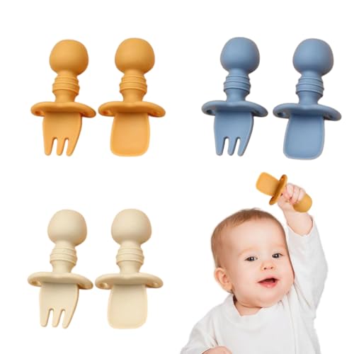 KYLOS Set Di 6 Cucchiai E Forchette In Silicone Per Bambini - Primi Utensili Per L'Alimentazione Autonoma Anti-Soffocamento Per Lo Svezzamento Autonomo A Partire Dai 3 Mesi