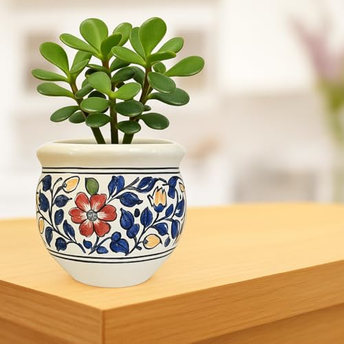 Image of Niyara Large Designer Ceramic Planter Pot | Indoor & Outdoor Use | Perfect for Home, Garden, Office & Balcony Decor (8 inches) (Blue Handi)
