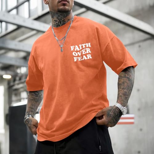 Image of Christian Shirts for Men Faith Over Fear Oversized Shirt Acid Wash Tshirt Graphic Religious T Shirt Bible Verse Tees