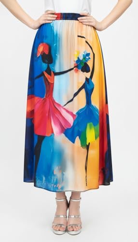 Image of VAGISHA Women's 4-Metre Flared Long Skirt | Skirts for Women Long Length | Long Skirts for Girls | Ethnic & Boho Printed Wear with Elastic Waist | Perfect for Party, Festive & Casual Look