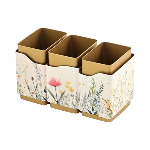 Image of Brick Brown Premium Metal Triflora Cutlery Holder - Spoon Stand for Kitchen | Spoon Holder for Dining Table | Wooden Caddy Storage Organizer | Stand Caddy Holder for Kitchen Utensils (6.3x8x9.5in)