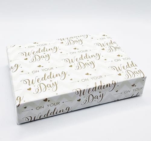 Party Angels 2 Sheets + 2 Matching Gift Tags On Your Wedding Day Wrapping Paper Golden Heart Design Giftwrap (BGC)