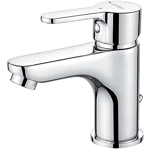 GRIFEMA-PROTO G11003 Single Lever Bathroom Sink Tap Chrome-Plated Brass Basin Faucet With Back Waste Pluge Hot and Cold Water Countertop Basin Mixer Washroom Faucet with 40CM Flexible G3/8 Inch Hoses