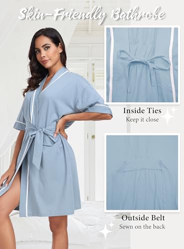Image of EA'S SECRET Robes for Women Summer Lightweight Bathrobe Bamboo Short Kimono Robe Soft Spa Bath robe Sleepwear for Ladies