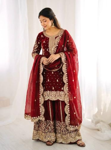 Image of Women's Casual Salwar Suit Pure Heavy Fendy Silk With Embroidery Sequence Work Full Sleeves Salwar Suit With Dupatta.Women's Ethnic Wear