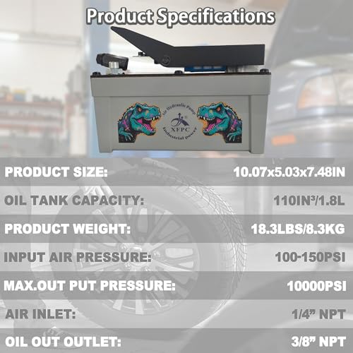 Image of Air Hydraulic Pump 0.45 Gal 10,000 PSI Reservoir NPT 3 /8 inch Oil Outlet, NPT 1 /4 inch Inlet, Air Hydraulic Foot Pump Made of Aluminum, Grey