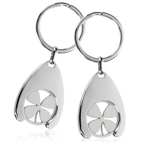 com-four® 2X Schlüsselanhänger Kleeblatt im Einkaufswagenchip, Kleeblatt-Anhänger mit herausnehmbarem Einkaufs-Chip für den Einkaufswagen (2 Stück - Kleeblatt)