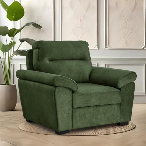 Image of Wakefit Sofa Set | 5 Year Warranty | Sofa 1 Seater, 1 Seater Sofa for Living Room, Wooden Sofa Set, Single Seater - Lounger Plus(Reflection : Green)