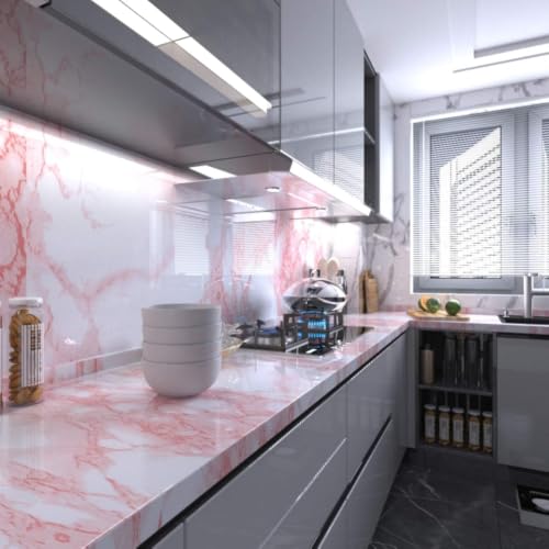 Image of New self-Adhesive Wallpaper and Wall Stickers Oil Proof Water Proof Heat Resistant for Kitchen Backsplash /Hotel /Wallpaper for Living Room /Bedroom & Cafe Walls (Pink)