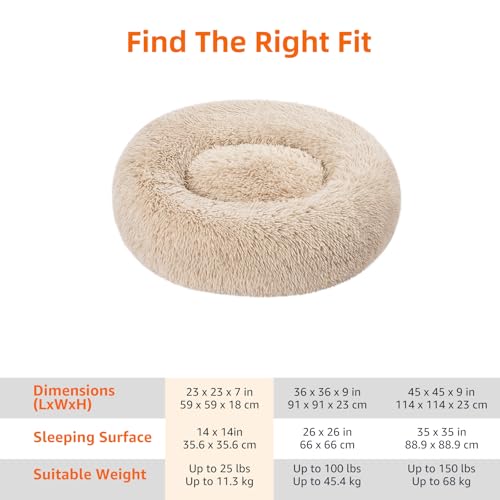 Image of Amazon Basics Washable Donut Pet Bolster Faux Fur Bed with Removable Cover, Anti-Slip Bottom for Dog, Beige, 23 inch x 23 inch