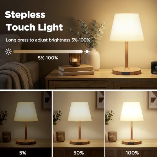 Image of LUTEC 2 Pack Shower Lamp Waterproof, 6000mAh Rechargeable Cordless Table Lamp with 3 Color Temps and Stepless Dimming, Touch Control & Portable LED Nightlight for Bathroom, Desk, Outdoor(Wood Grain)