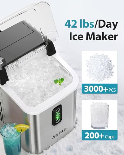 Image of Aeitto Nugget Ice Maker Countertop, 42lbs /24H Ice Machine with 1.5L Water Tank, Rapid Ice Release in 6 Mins, Self-Cleaning Pebble Ice Maker with Basket and Scoop for Home Office RV and Party, Silver