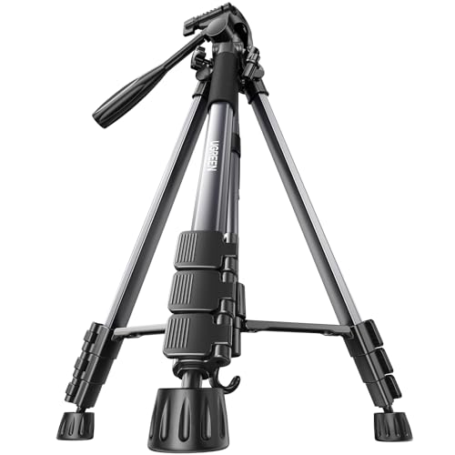 UGREEN Kamera Stativ mit 53,5-175 cm Höhe, leichtes und tragbares Reisestativ, Aluminium Dreibein Stativ mit Handyhalter und Reisetasche für Smartphones DSLR Canon Nikon Action Kamera