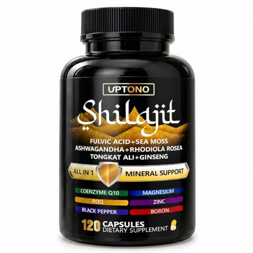 UPTONO Shilajit Capsules for Men with Ashwagandha & Tongkat Ali, 120 Count