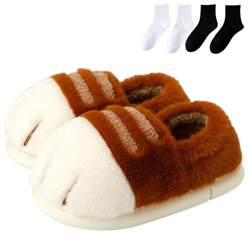 Cat Paw Slippers for Women, Women's Cute Cat Paw Cozy Shoes, Fuzzy House Animal Claw Design Slippers, Non-slip Soles, Soft Warm Memory Foam
