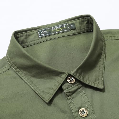 Zyvrenix Men's Long Sleeve Button Down Cotton Shirts with Pockets Green 3XL - image 3