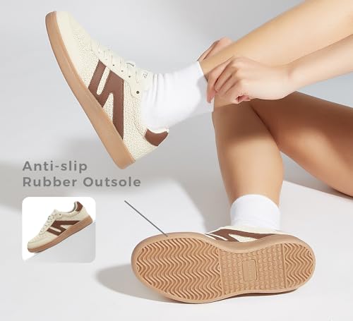 Image of LUCKY STEP Women Classic Retro Gum Sole Fashion Sneakers Casual Tennis Skate Shoe Genuine Leather Walking Footwear Anti Slip Trainers