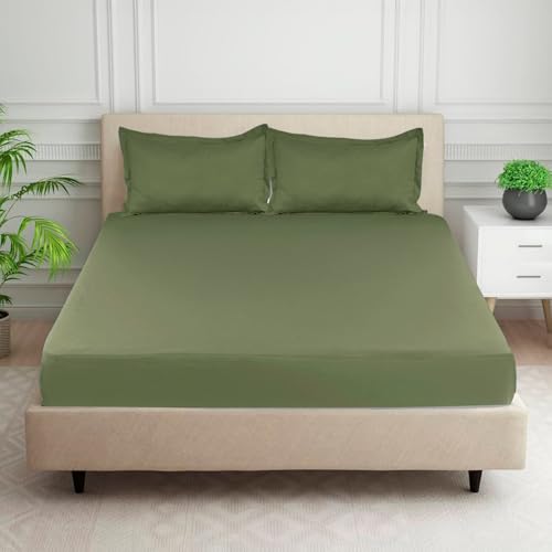 Image of HOMADORN Premium Polycotton Flat Bedsheet for Double Bed with 2 Pillow Covers - Soft, Durable & Wrinkle-Resistant (SAGE Green)