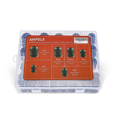 Ampele Cable Gland 50 Pack Waterproof Adjustable 3-16Mm Pg7 Pg9 Pg11 Pg13.5 Pg16 Pg19 Nylon Cable Glands Joints With Gaskets #TOP6