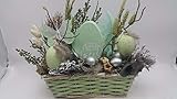 seidenblumengestecke groß  Seidenblumengesteck Frühlingsdeko Osterdeko Eier Gräser Schmetterling mint