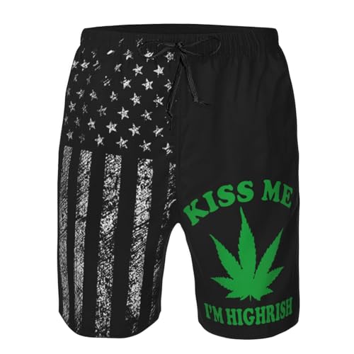 Kiss Me I'm Highrish Irish St. Patrick's Day Weed Gift Men's Swim Trunks Swimsuit Swimming Swim Board Shorts for Men4