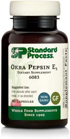 Standard Process Okra Pepsin E3 - Whole Food Digestion and Digestive Health, Cholesterol, Bowel and Bowel Cleanse with Pepsin, Alfalfa, Spanish Moss, Buckwheat and Okra - Gluten Free - 90 Capsules