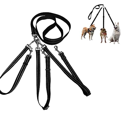 3 in 1 Cane Guinzaglio, Guinzaglio per Animali Domestici, Regolabile Staccabile in Nylon Guinzaglio Cani, per Cani di Taglia Media, Piccola, Animali Multipli, per 1,2 o 3 Cani