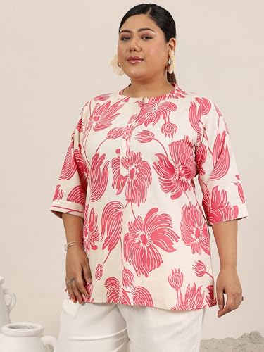Image of Plus Size Printed Cotton Straight Kurti for Women