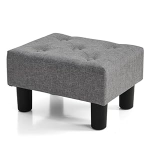 BRIAN & DANY Small Foot Rest Ottoman, Linen Foot Stools Ottoman with Storage, Stable Footrest Ottoman for Living Room, Grey