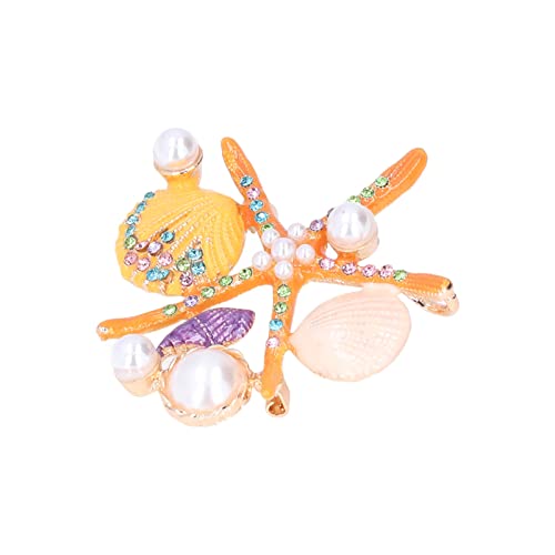 Image of Women Rhinestone Pearl Brooch, big Colorful sea starfish Brooch Pins Fancy Vintage Style shell Crystal Broches Dress Accessories Jewelry Boutonniere Corsage for Hat Bag Suit Tie Gift Wedding