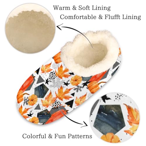 Pumpkin Leaves Slippers for Women Slipper Socks Soft Fuzzy House Slippers Shoes for Indoor Bedroom, Winter Cozy Christmas Gifts, Halloween2
