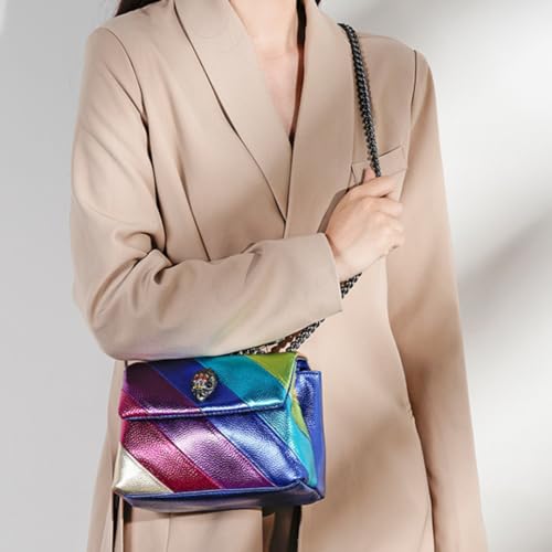 Women's Multicolor Rainbow Patchwork Handbag with Chain Rainbow Shoulder Bag Eagle Head Crossbody Bag2