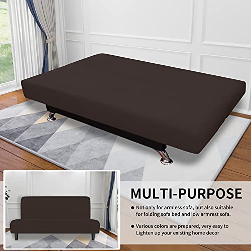 Image of Easy-Going Stretch Large Futon Slipcover Armless Futon Cover Chocolate | Sofa Bed Furniture Protector Without Armrests with Elastic Bottom for Kids, Soft Jacquard Machine Washable