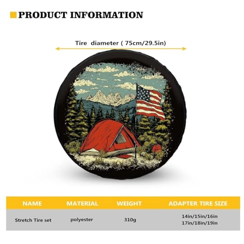 Image of Pensura Spare Tire Cover Universal Camping American Flag Print Spare Wheel Tire Protectors Wheel Protectors Camper Trailer RV Travel, Easy Installation Covers