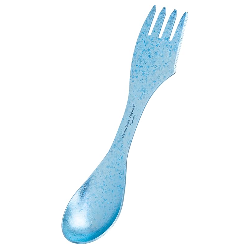 iBasingo Titan Glöffel Camping Besteck 3 in 1 Spork Ultraleicht Rucksack Geschirr Löffel Gabel Messer Kombination Reiseutensil Essbesteck Outdoor Picknick Reisebesteck Ti1064T (Blau)