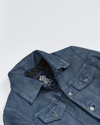 Image of fjackets Real Lambskin Vintage Trucker Leather Jacket Men - Shirt Collar Style Leather Jackets For Mens