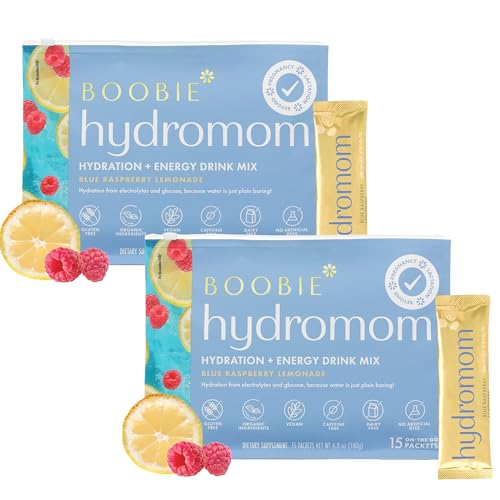 Image of Boobie Hydromom Superfood Electrolyte Drink Mix, Blue Raspberry Lemonade | Refreshing Energy & Hydration Boost for Mamas | On-The-Go & Travel Essentials for Pregnancy, Lactation, & Beyond - 2 Pack