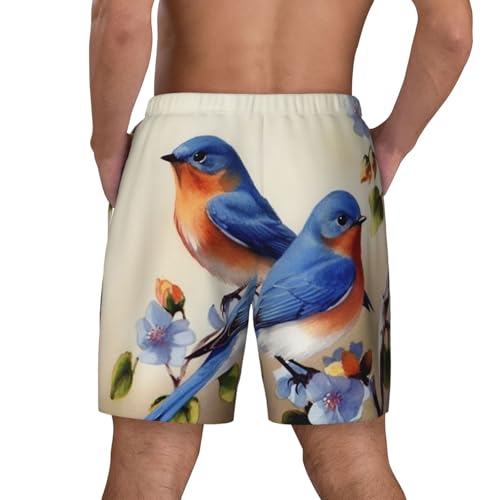 Men's Swim Trunks Quick Dry Board Shorts Happy Bluebirds Beach Shorts with Pocket Bathing Suits for Men3
