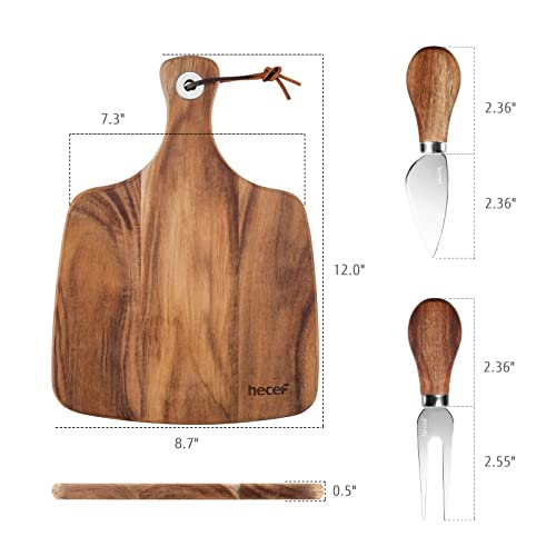 hecef Cheese Board set of 3,a Acacia Wood Cheese Plate & a Cheese Knife & a Cheese Fork, Cheese Platter Slate Board Cheese Serving Board (Cheese board with 2 knives)